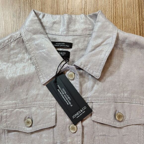 ☔️🔸️NWT Jones New York Metallic Lavender Lightweight LinenButtoned Jacket Large - Picture 3 of 11